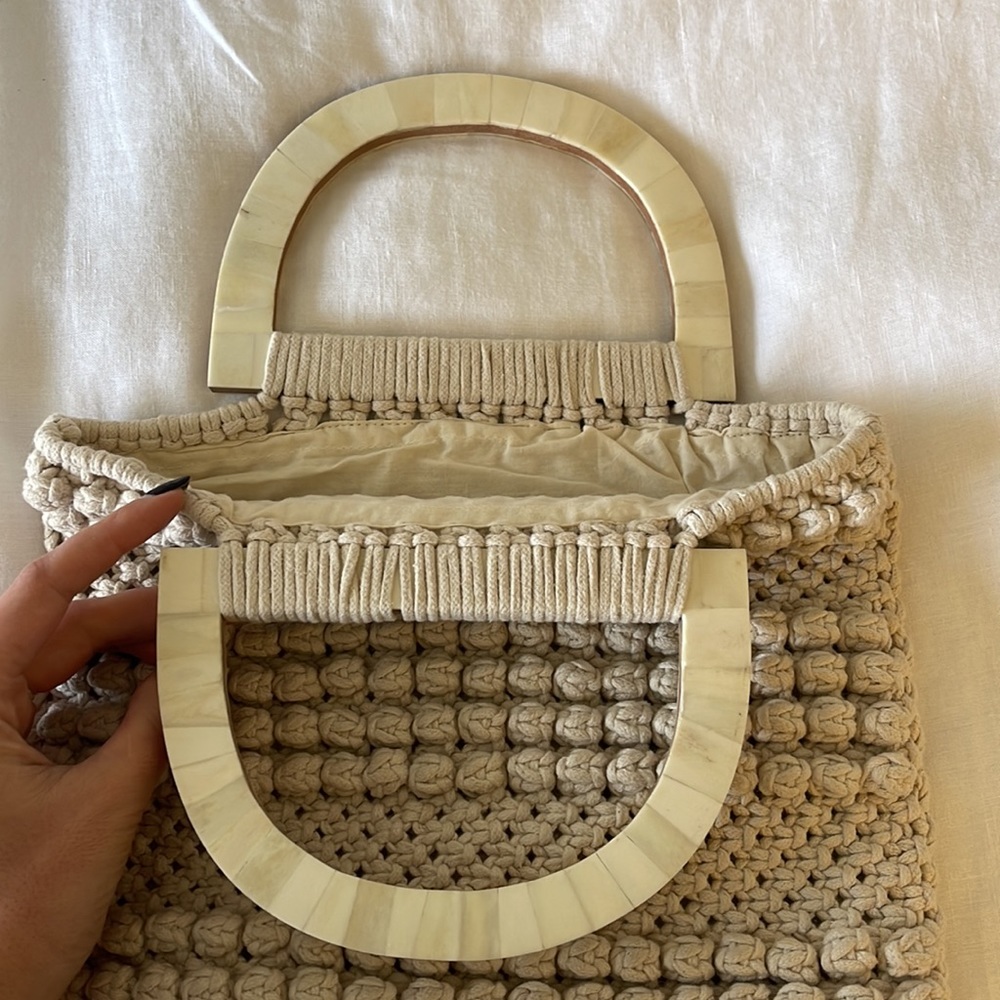 Cleobella Macrame Canvas Fringe Handle Bag - image 3